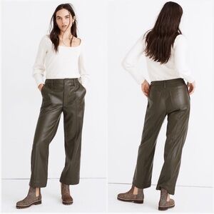 Madewell Slim Emmett Wide Leg Pants in Vegan Leather Olive sz 30 Contemporary